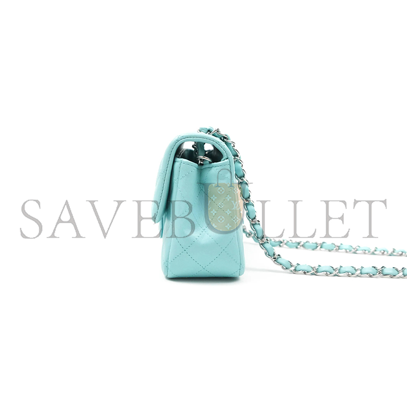 CHANEL MASTER QUILTED MINI RECTANGULAR FLAP TIFFANY BLUE LAMBSKIN A69900 (20*12*6cm)